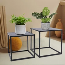 2x Square Coffee Table End Table Modern Metal Side Table Matt Black Home Office