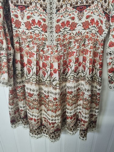THURLEY size 10 red floral silk round neck 3/4 flare sleeve shift cocktail dress - Picture 6 of 7
