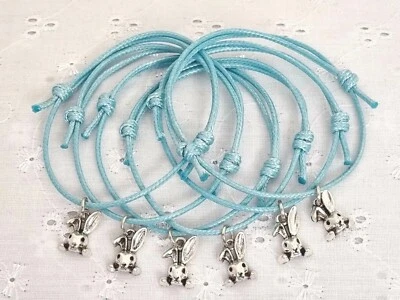 CUPCAKE0619 6 RABBIT FRIENDSHIP BRACELETS PARTY BAG GIFT FAVOUR PETER BUNNY EASTER