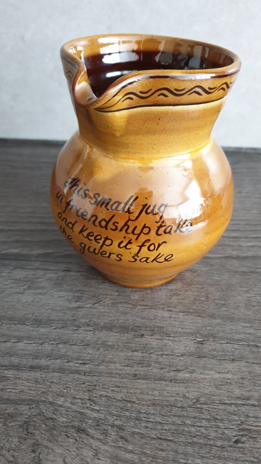 Harry Juniper Bideford Pottery Motto Jug Slipware Devon Vintage 'This