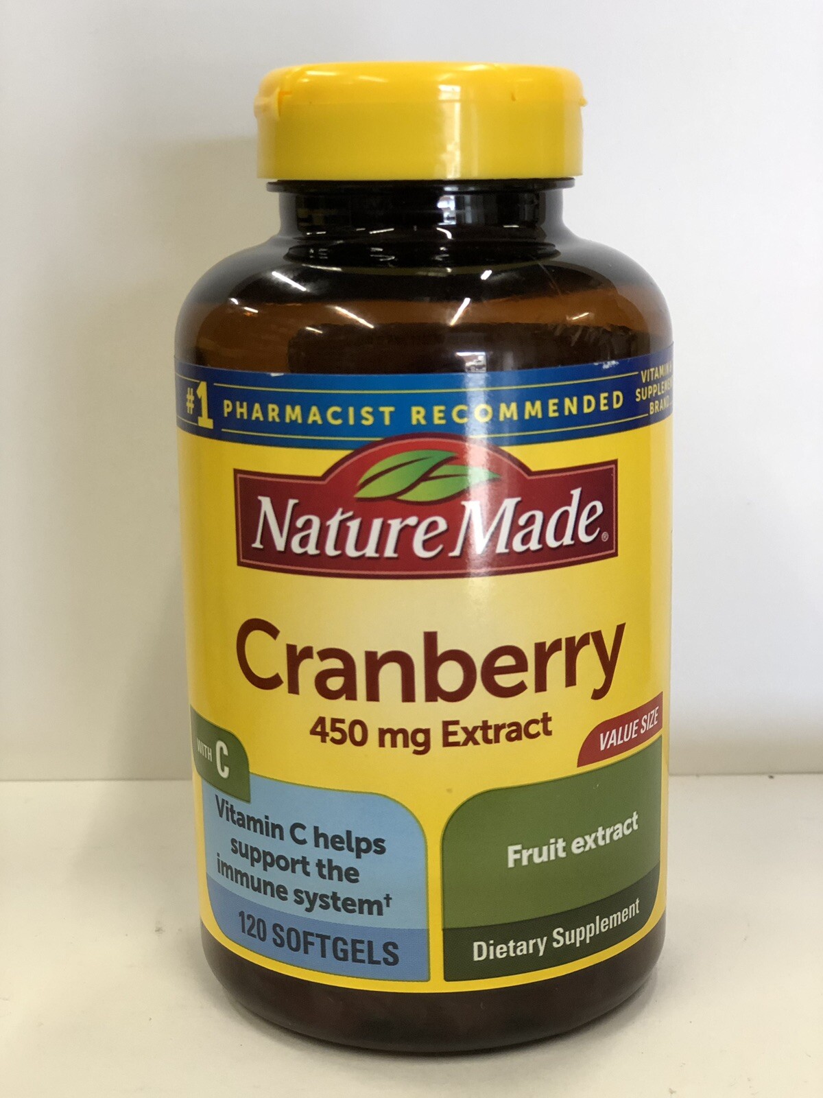Nature Made Cranberry 450 mg Extract with Vitamin C 120 Softgels Ea