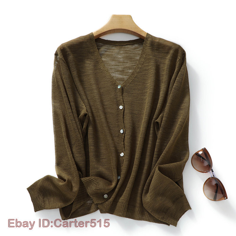 Women Summer Knitted Cardigan Thin Ice Silk Bamboo Linen