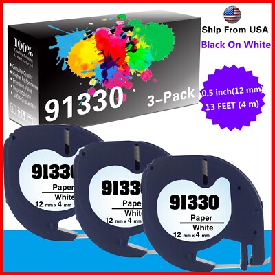 3-Pack Label Maker Refills 91330 Label Tape for Dymo LetraTag LT-100T QX50
