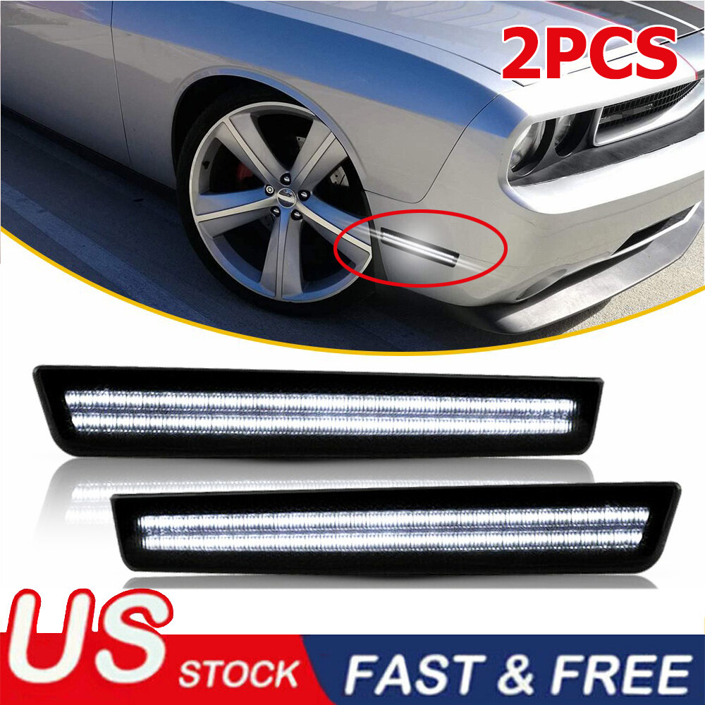 OXILAM LED Front Bumper Side Marker Lights For 2015-2021 Dodge Challenger – Smoked Lens, 60 SMD