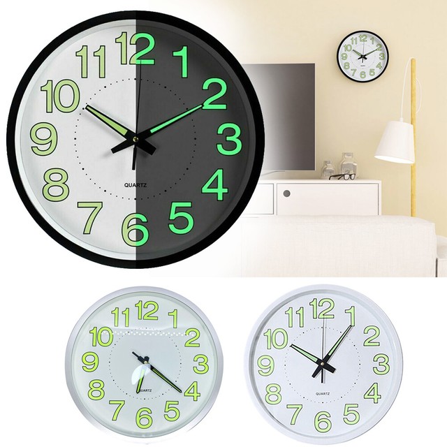 12'' Luminous Glow Wall Clock In The Dark Quartz Bedroom Watch Living