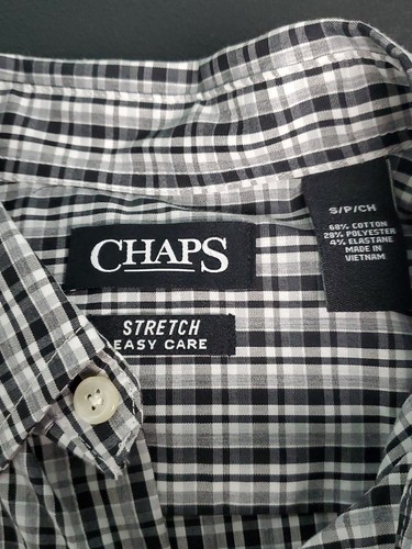 Chaps Mens Long Sleeve Button Down Shirt White Black Plaid Pocket S/P Stretch - Picture 3 of 5