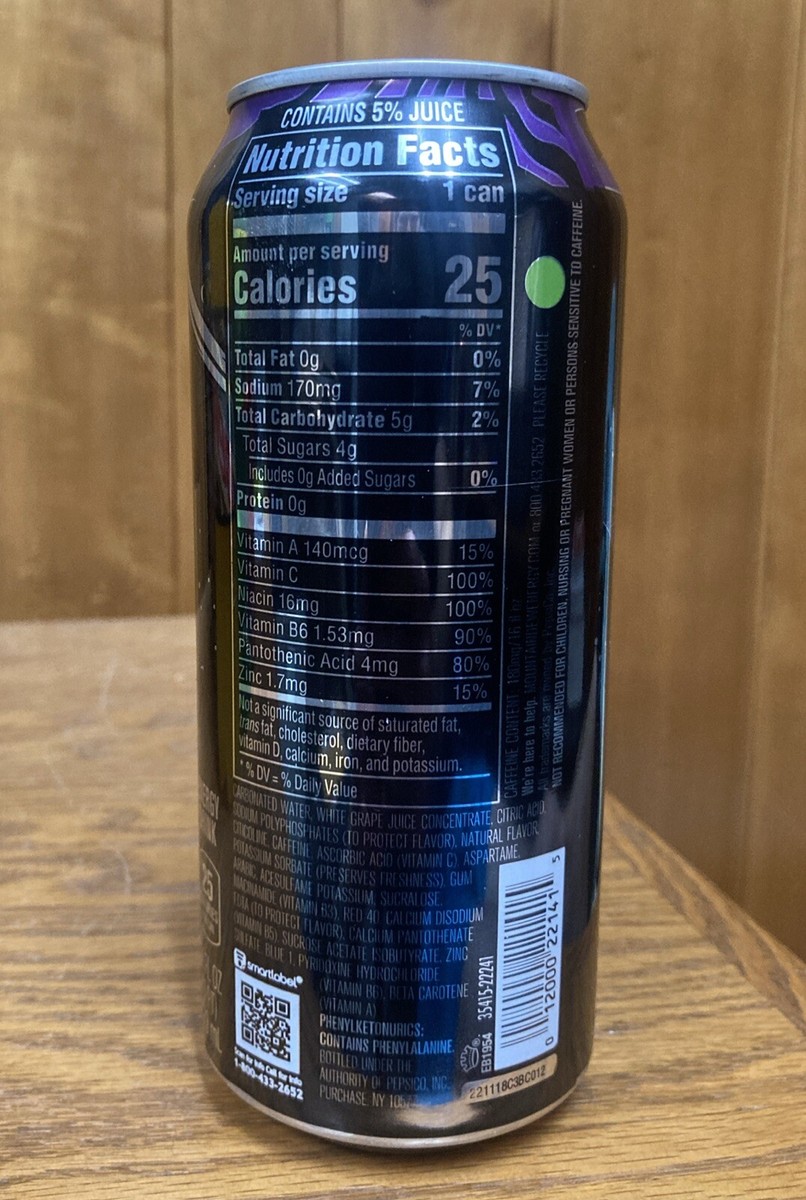 Mountain Dew Energy Pitch Black 16 Oz Can - Sealed - Temperature