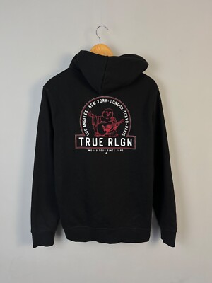 True Religion Buddha WT Men Black Cotton Y2K Full Zip Hoodie Size
