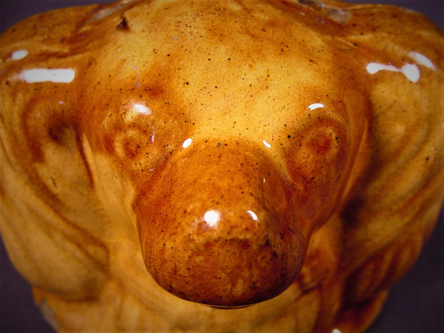 Yellow Ware Rockingham Dogs RARE ANTIQUE BEAUTIFUL SMALL 1800s SPANIEL DOG BANK YELLOW WARE ...
