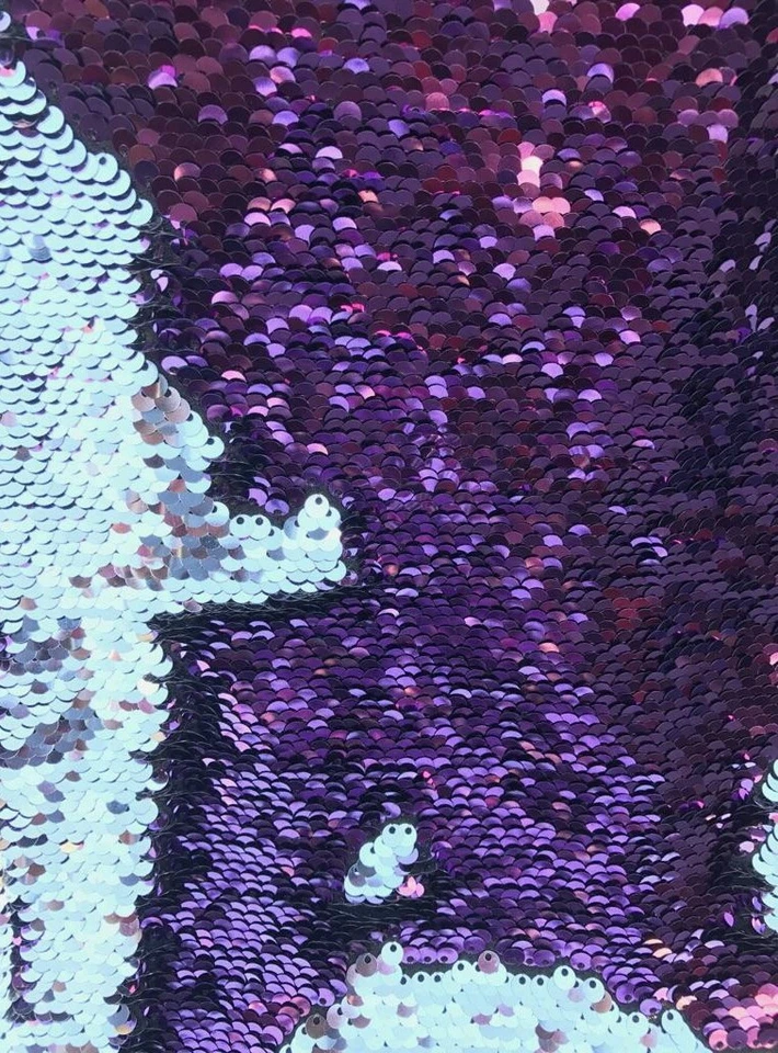 Purple/Silver Mermaid 5mm Sequins Flip Fabric by the yard Reversible Pillow - Image 2 of 3