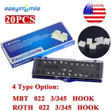 20pc Dental Ceramic Brackets Orthodontic Clear Braces Roth/MBT .022 3/345 Hooks