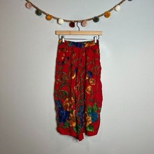 Vintage colorful floral wide leg pull on pants