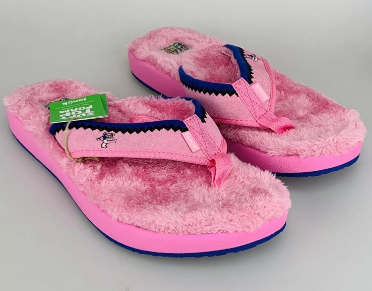 Sanuk Pink Furry Flip-Flop Sandals with Blue Accent Bubblecush | Women main image 2