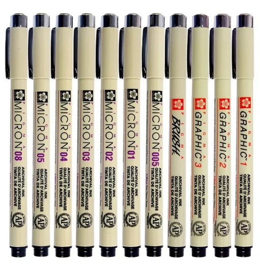 11 шт. черная ручка Sakura Pigma Micron водонепроницаемая нарисованная вручную игла для эскизов P - Изображение 2 из 4