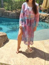 Maya Antonia Lace-Sheer Tie-Dye Pink-Blue Midi Dress/Kaftan/Boho/Romantic/Beach