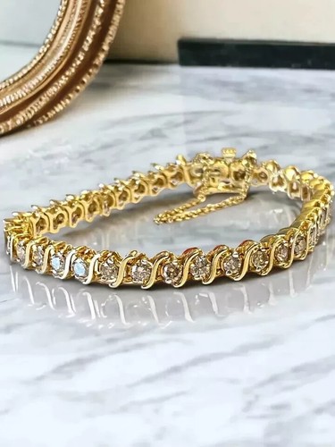 14K Yellow Gold Plated 9Ct Round Cut Lab Created Diamond Women's Tennis Bracelet - Picture 5 of 11