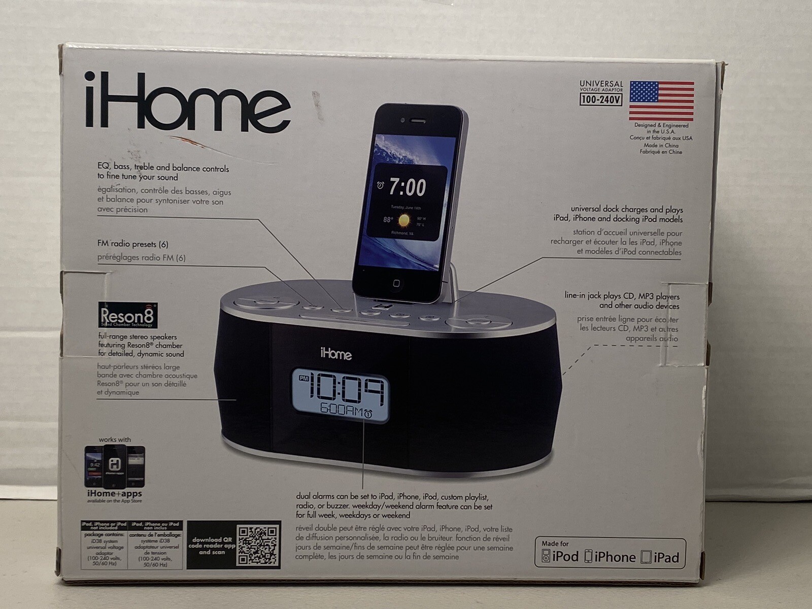iHome iD38 App Enhanced Stereo System with Dual Alarm FM Clock Radio
