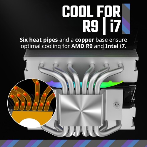Cooler Master Hyper 620S Dual Tower CPU Air Cooler, ARGB Sync, 120mm PWM Fan, 6 - Afbeelding 3 van 15