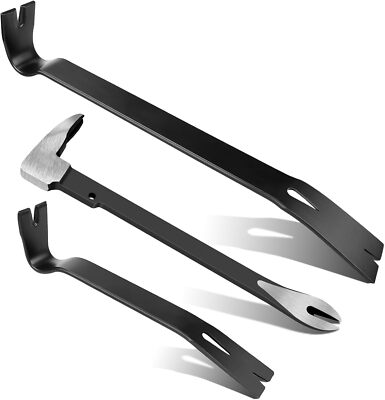3 Piece Pry Bar Set, 10'' Nail Puller Cats Paw Pry Bar, 9'' and 15'' Nail Pullers w