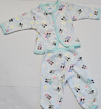 VTG 80s Dundee Disney Babies Mickey Minnie Mouse Pajamas Set Small Pastel Blue