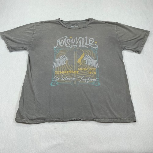 HRT & LUV Nashville Tennessee Music City Graphic Tee Mineral Wash Gray Medium