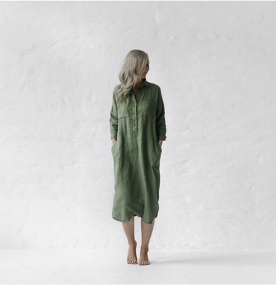 knee length dresses for ladies Naito Linen Dress - Red