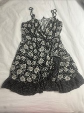 Lily Rose Black & White Floral Wrap Mini Dress with Tie Straps