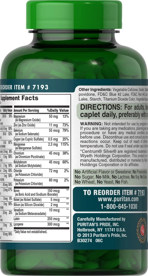 Puritan's Pride ABC Plus Senior Multivitamin Multi-Mineral Formula - 240 Caplets - Image 2 of 4