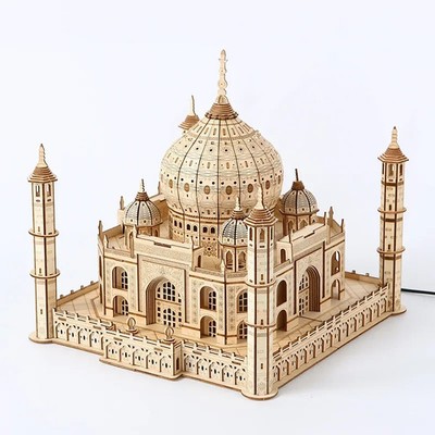 3D Holzpuzzle Taj Mahal mit LED Licht Architektur DIY Modell Bausatz Geschenk