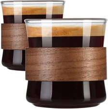 Espresso Cups Set of 2 with Wooden Ring, 8 OZ High Borosilicate Espresso Shot Gl