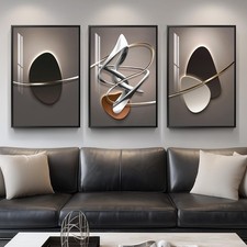 Framed Large Modern Abstract Wall Art for Living Room, Large 3 Piece Black an...