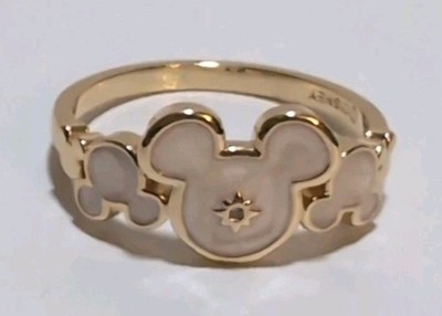 Disney Ring Three White Mickey Icons Gold Size 9 Magical Ears Collectables