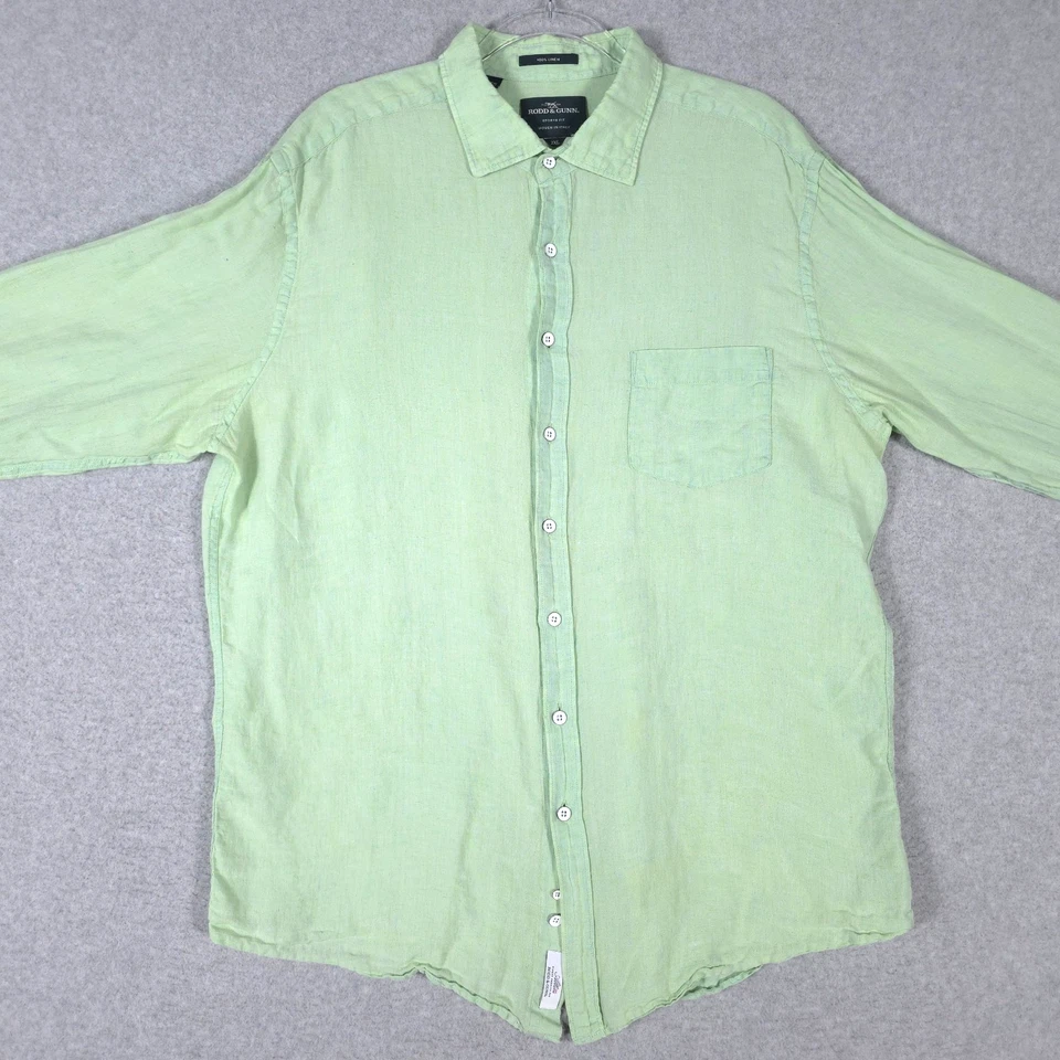 Rodd & Gunn Shirt Mens 2XL XXL Green Linen Sports Fit Long Sleeve Albini Fabric - Image 2 of 4