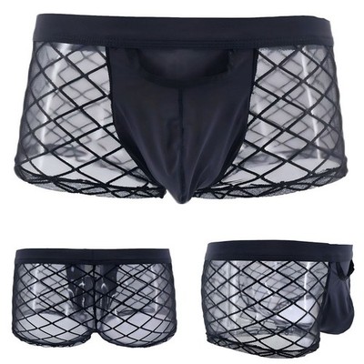 Herren Boxershorts Netz transparent kariert Mesh Hohl offenes Loch Unterwäsche