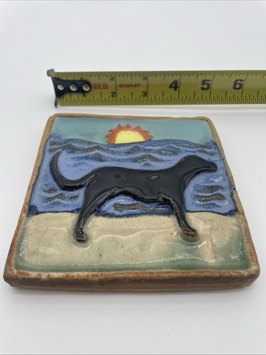 LIEF SPORCK 2010 MICHIGAN STUDIO ART POTTERY TILE WALL PLAQUE “DOG” - Picture 6 of 7