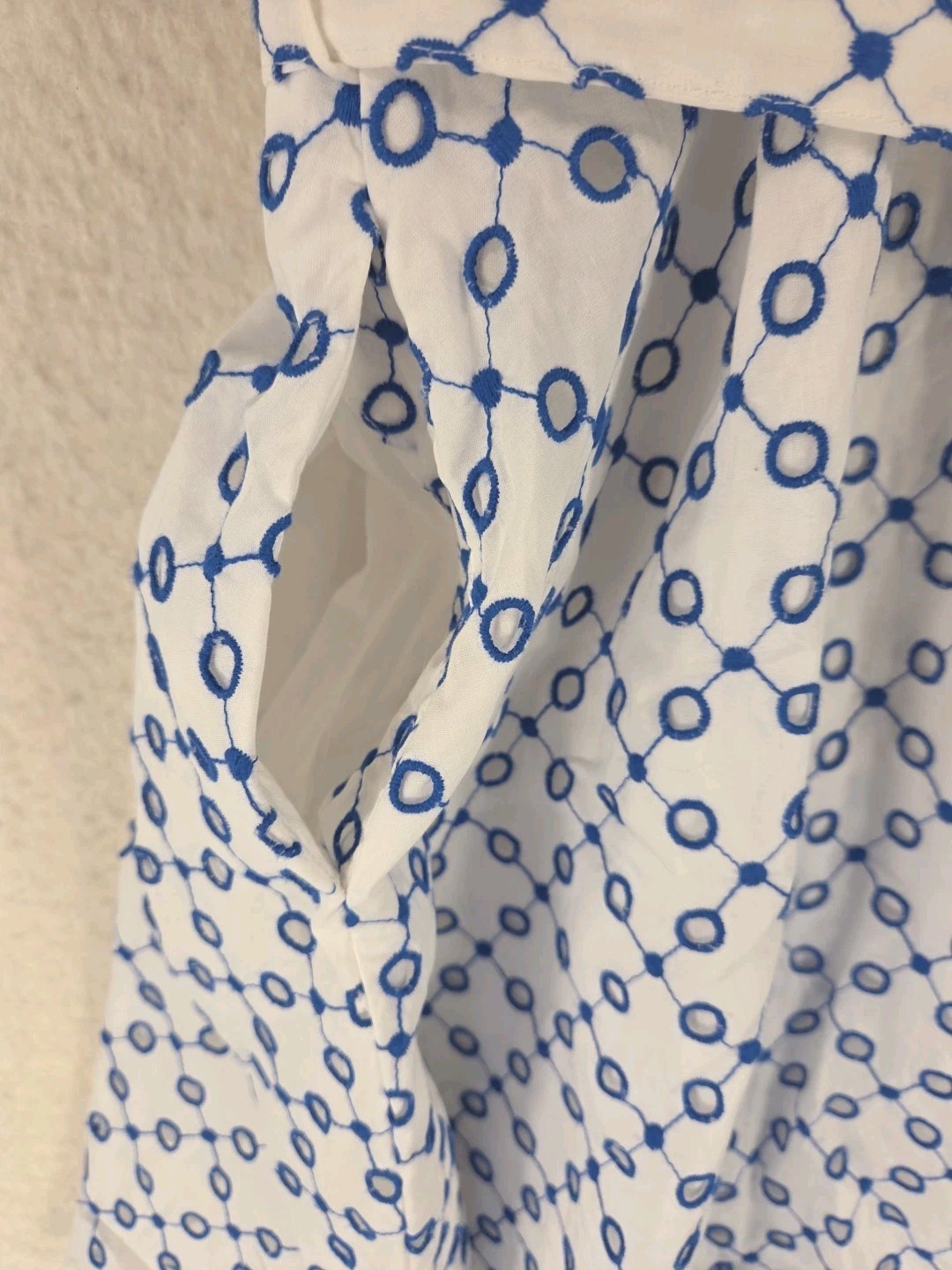 Alexis Women's Casual Dress White w/ Blue Eyelet Embroidered Sz Sm - Belted