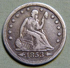 1853 P United States Seated Liberty Silver Quarter VF / XF - Lot 1739