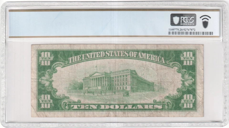 1928A $10 FRN ~ KANSAS CITY ~ GOLD / BIG 10 SEAL FR2001-J PCGS SN# J 0390 1937 A - Image 2 of 2