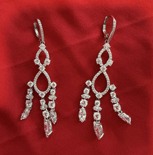 Silver Tone Clear Crystal Rhinestone Dangle D...