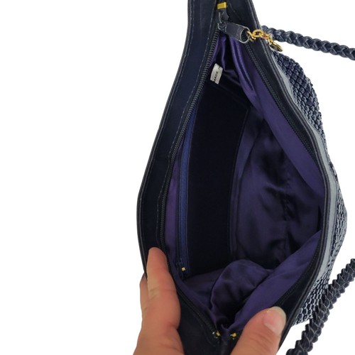 Borsa a tracolla in rete metallica blu navy donna 12x9" tracolla intrecciata stravagante costa - Foto 15 di 20
