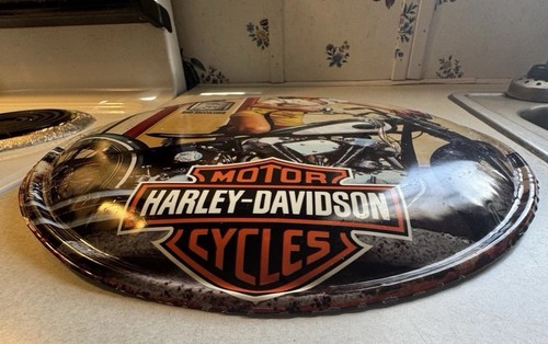 Harley Davidson Full Service Fuel Babe Motorcycle Round Tin Sign - Picture 6 of 6