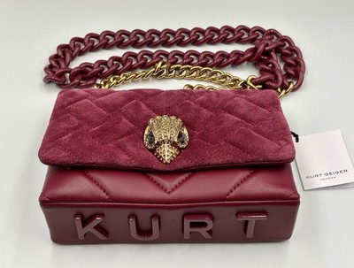 Kurt Geiger Mini Kensington Rot Dunkel Wildleder Leder Tasche Kette Brandneu