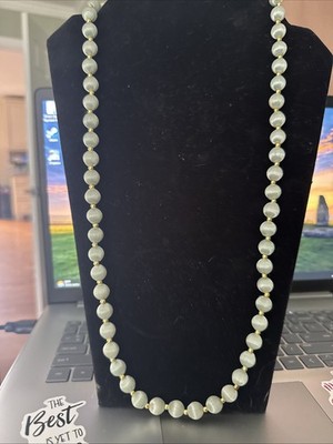 Silk Threaded Bead Necklace Mint/Light Sage Green with Metal Spacers 15  Vintage