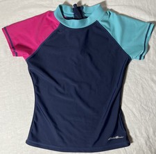 Eddie Bauer Rash Guard Shirt Kids Small 7/8 Blue Pink Aqua Free Shipping 