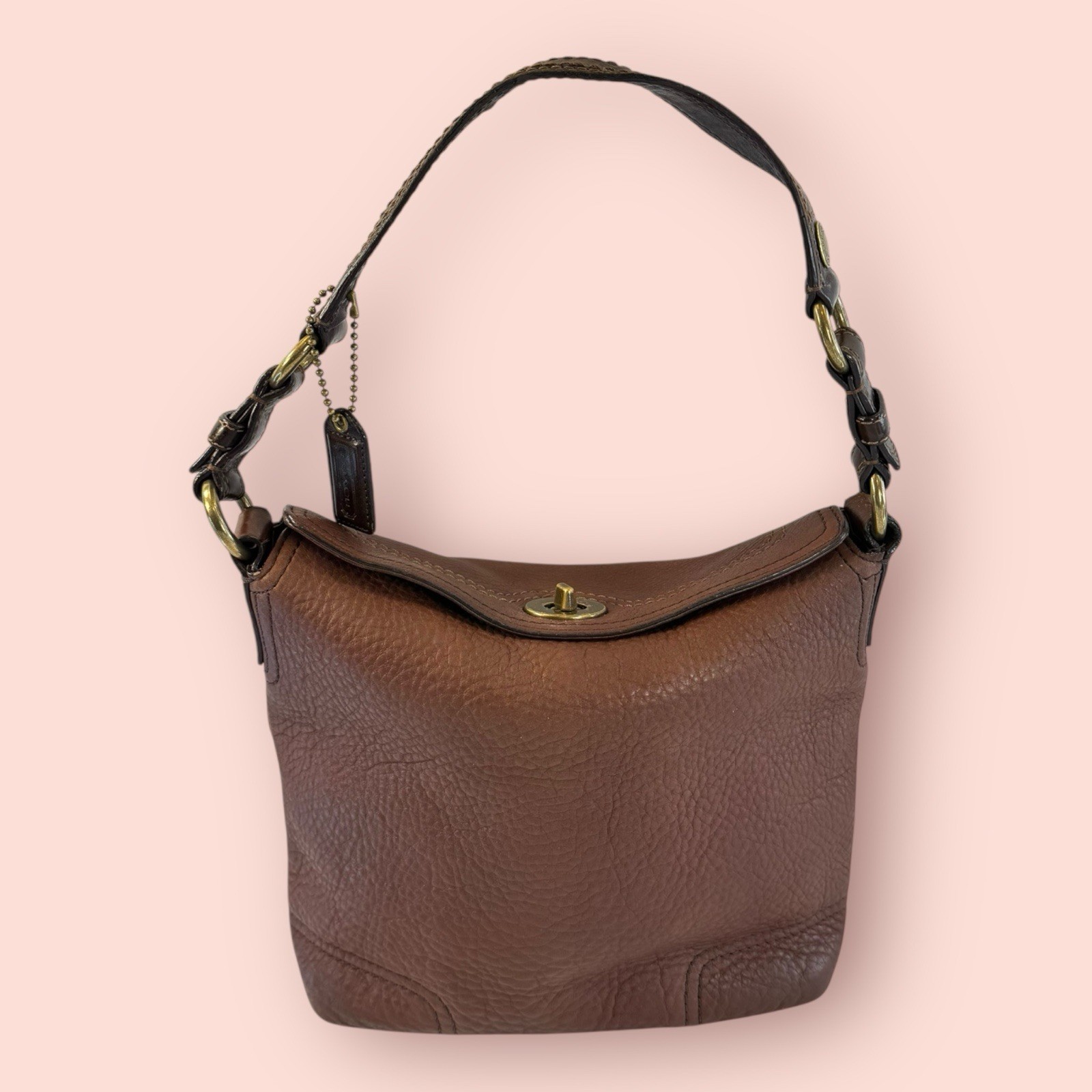 COACH Y2K Vintage Chelsea Brown Pebbled Leather Turnlock Hobo Shoulder Bag 10947