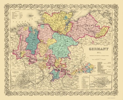 Historic Map - Germany 1 - Colton 1855 - Vintage Wall Art