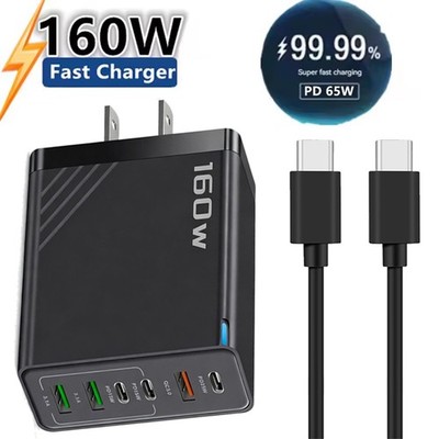 160W 6-Port USB-C Fast Charger Wall Adapter For Google Pixel 10 9 Pro XL 8 7 6 5