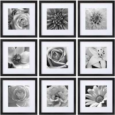 12x12 Picture Frames Set of 9 with Mat for 8x8 Photos or without Mat for 12x12