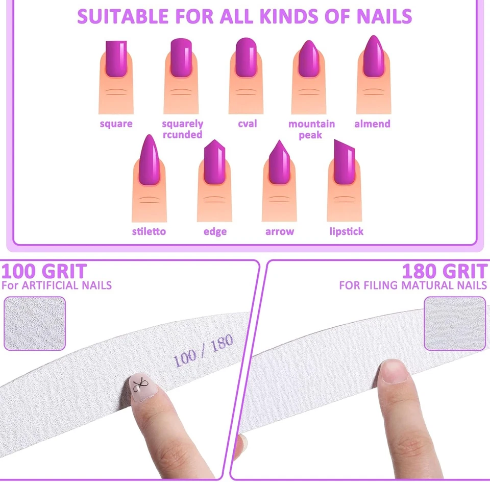 150 piezas limas de uñas 100/180 granos, tablero de esmeril de doble cara para salón de uñas natural Foto 3 de 4