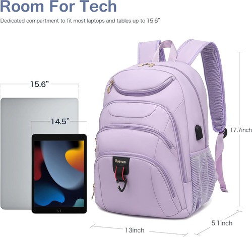 Boavan Laptop Backpack for women, 15.6inch Bag 15.6, Orchid Purple - Picture 3 of 7